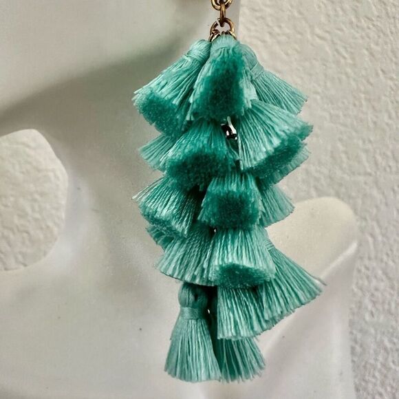 Baublebar blue green  tassel statement earrings - Picture 3 of 8